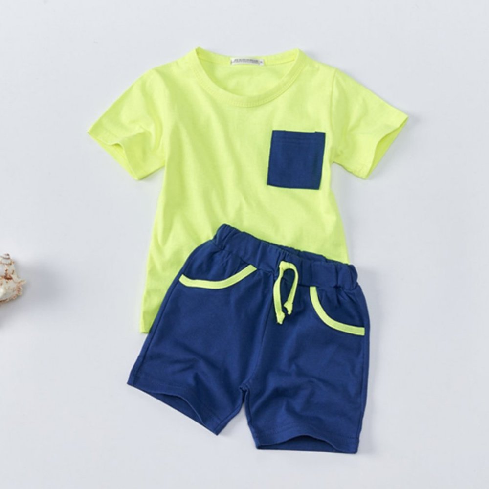 Kids clothes/Children Fluorescent Pocket top and bottom 2 Piece set